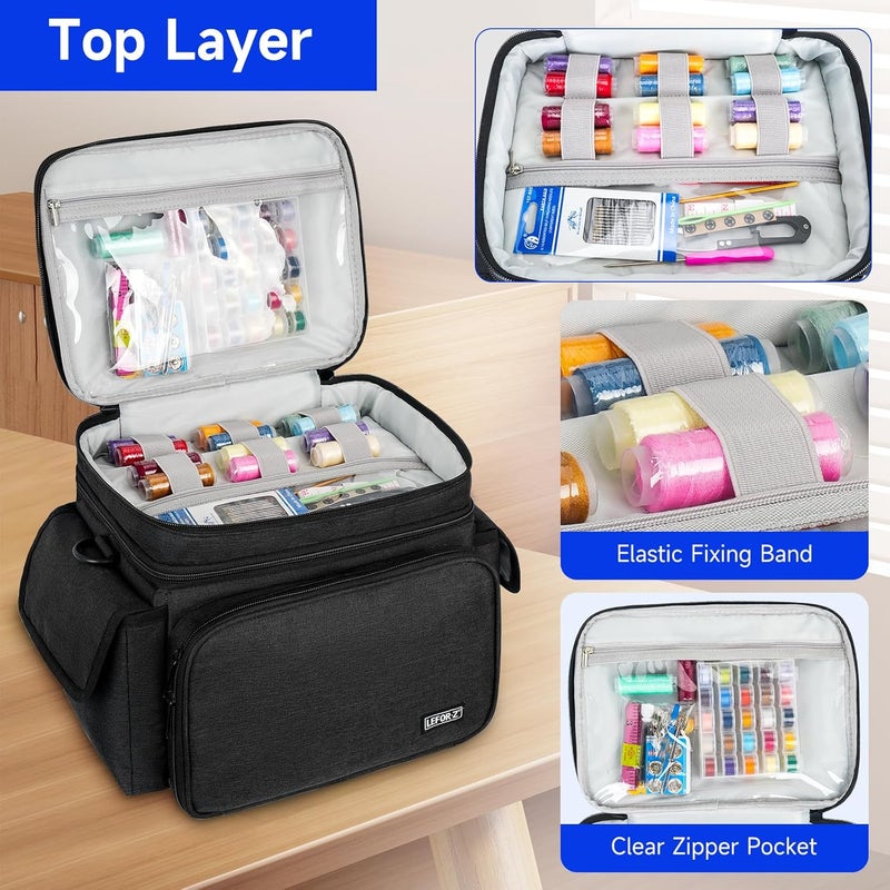 LEFORZ Sewing Supplies Organizer Storage Bag,Double-Layer Protable Travel Sewing Basket for Sew Accessories & Tools,Black(Bag Only) - Image 3